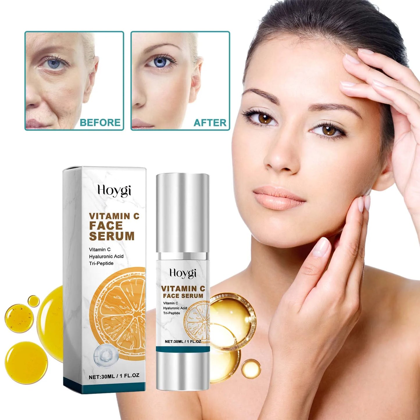 HOYGI Vitamin C facial essence lifts, tightens, reduces fine lines, moisturizes, softens, brightens, nourishes and protects skin