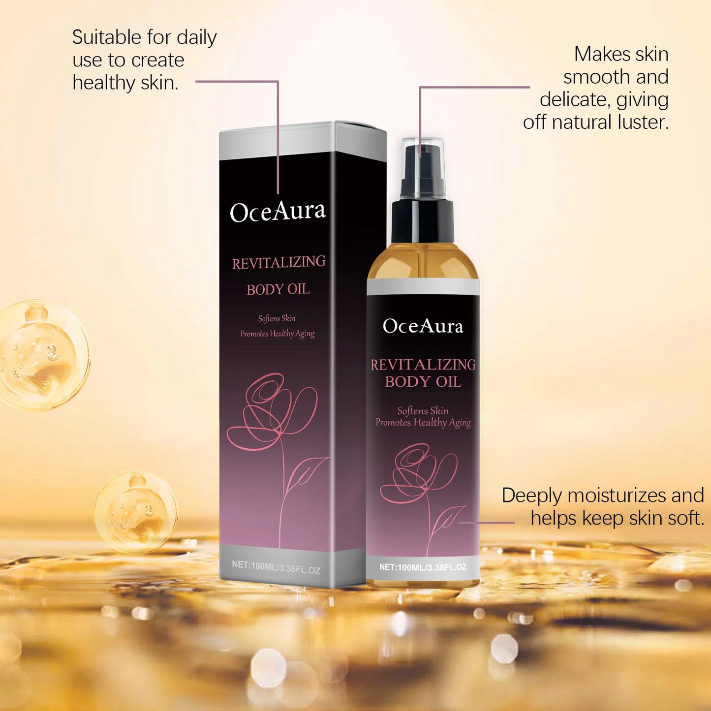 Body Skin Revitalizing Oil Lasting Hydrating Delay Aging Brightening Skin Tone Massage Relief Fatigue Soothing Body Oil