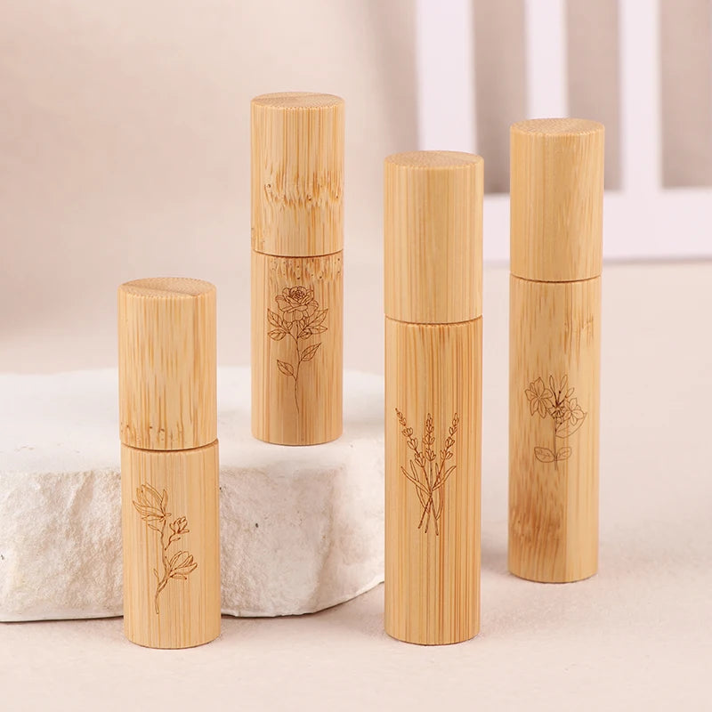 5/10ml Flower Pattern Wood Perfume Atomizer Portable Liquid Cosmetics Container Traveling Empty Refillable Spray Bamboo Bottle