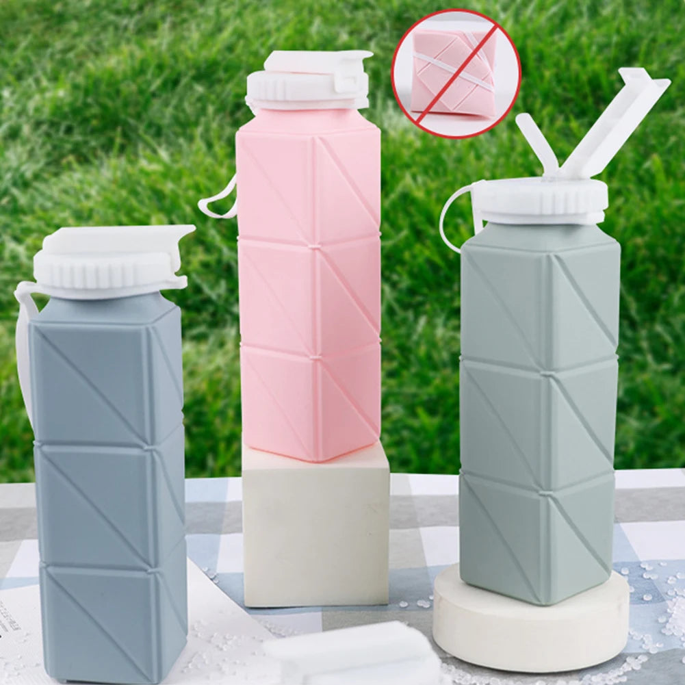 620ml Collapsible Water Bottle Foldable Water Bottle Leak-Proof Sports Water Jug BPA Free with Straw for Camping Hiking Running