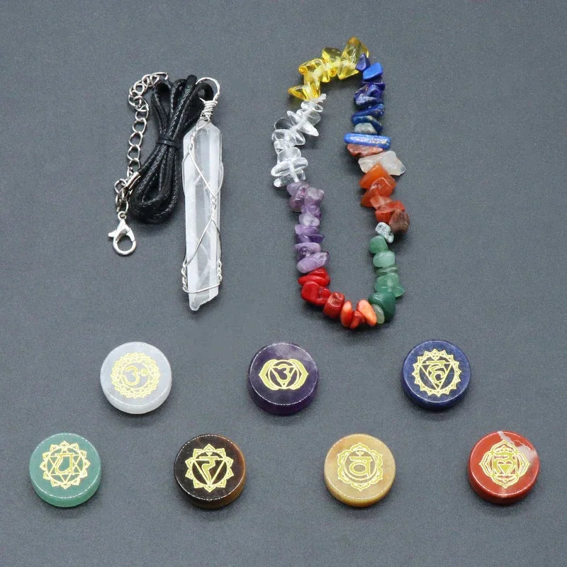 Natural Stone Elegant 7 Chakra Healing Stones & Quartz Bracelet Set Craft Stone Ornament Perfect for Decor, Harmony & Gifts Urn