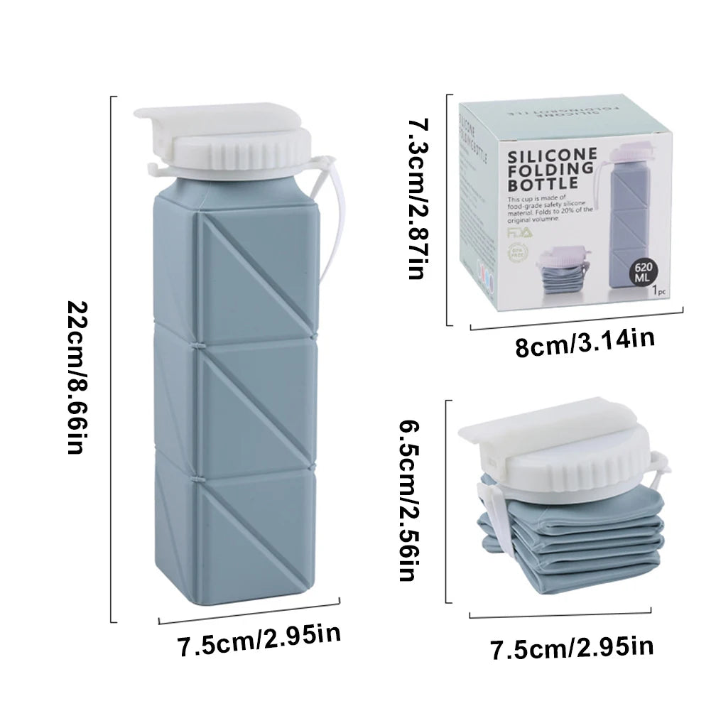 620ml Collapsible Water Bottle Foldable Water Bottle Leak-Proof Sports Water Jug BPA Free with Straw for Camping Hiking Running