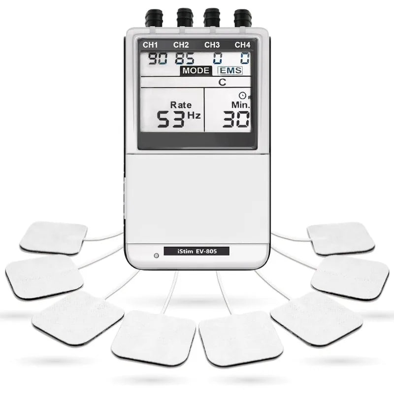 EV-805 TENS EMS 4 Channel Rechargeable Combo Machine Unit - Muscle Stimulator + Back Pain Relief and Management- 24 Progra