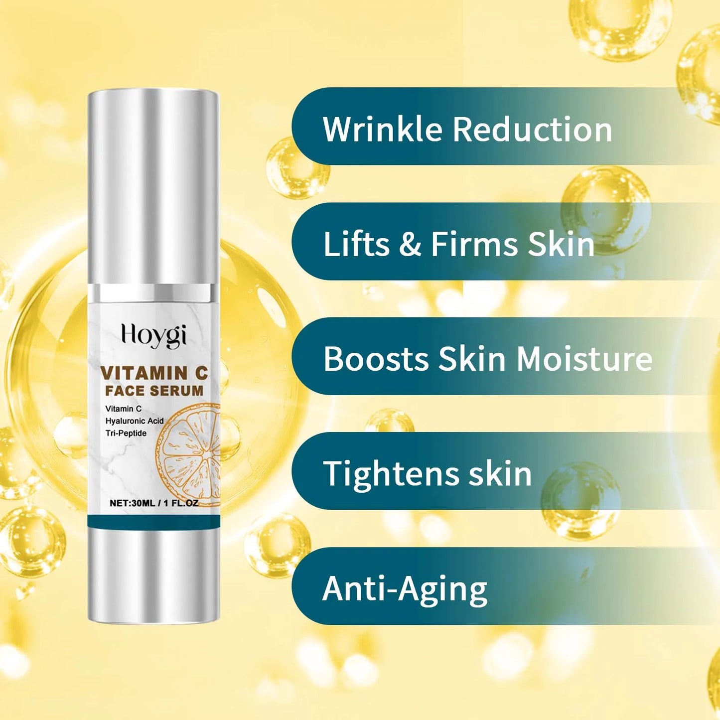 HOYGI Vitamin C facial essence lifts, tightens, reduces fine lines, moisturizes, softens, brightens, nourishes and protects skin