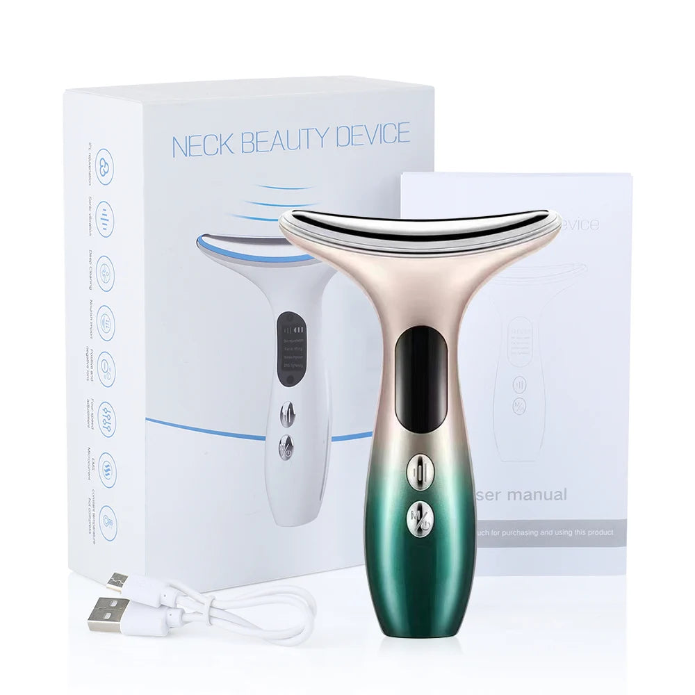 Neck Beauty Device EMS Microcurrent Facial Lifting LED Firming Rejuvenation Anti Wrinkle Skin Care Face Massager