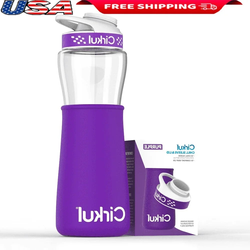 Insulated Chill Sleeve Comfort Grip Lid Set 22oz Water Bottle Compatible with Wide-Mouth Bottles