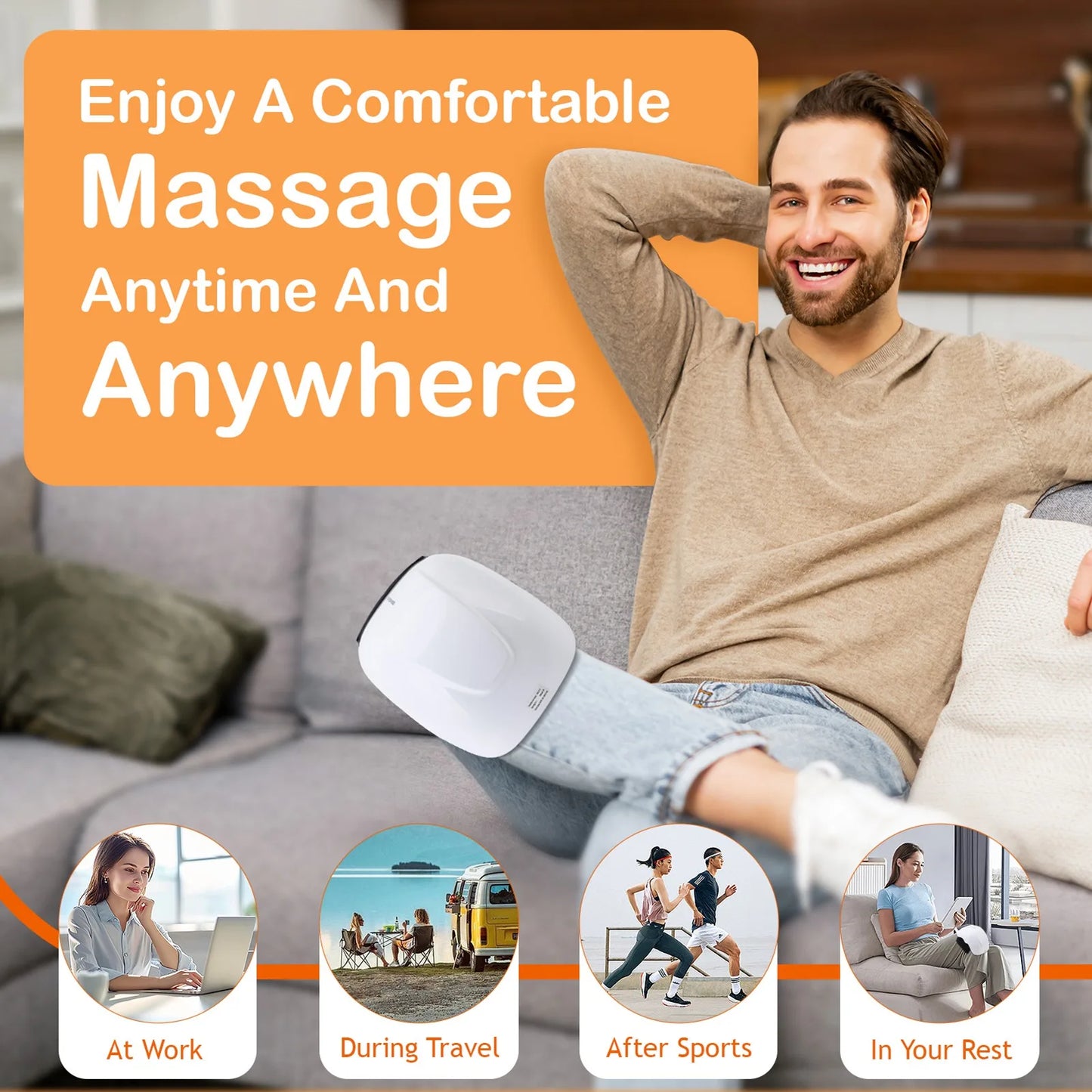 Electric Knee Massager Adjustable Temperature Vibration Cordless Knee Massager with LED Screen White Vibration Knee Massager