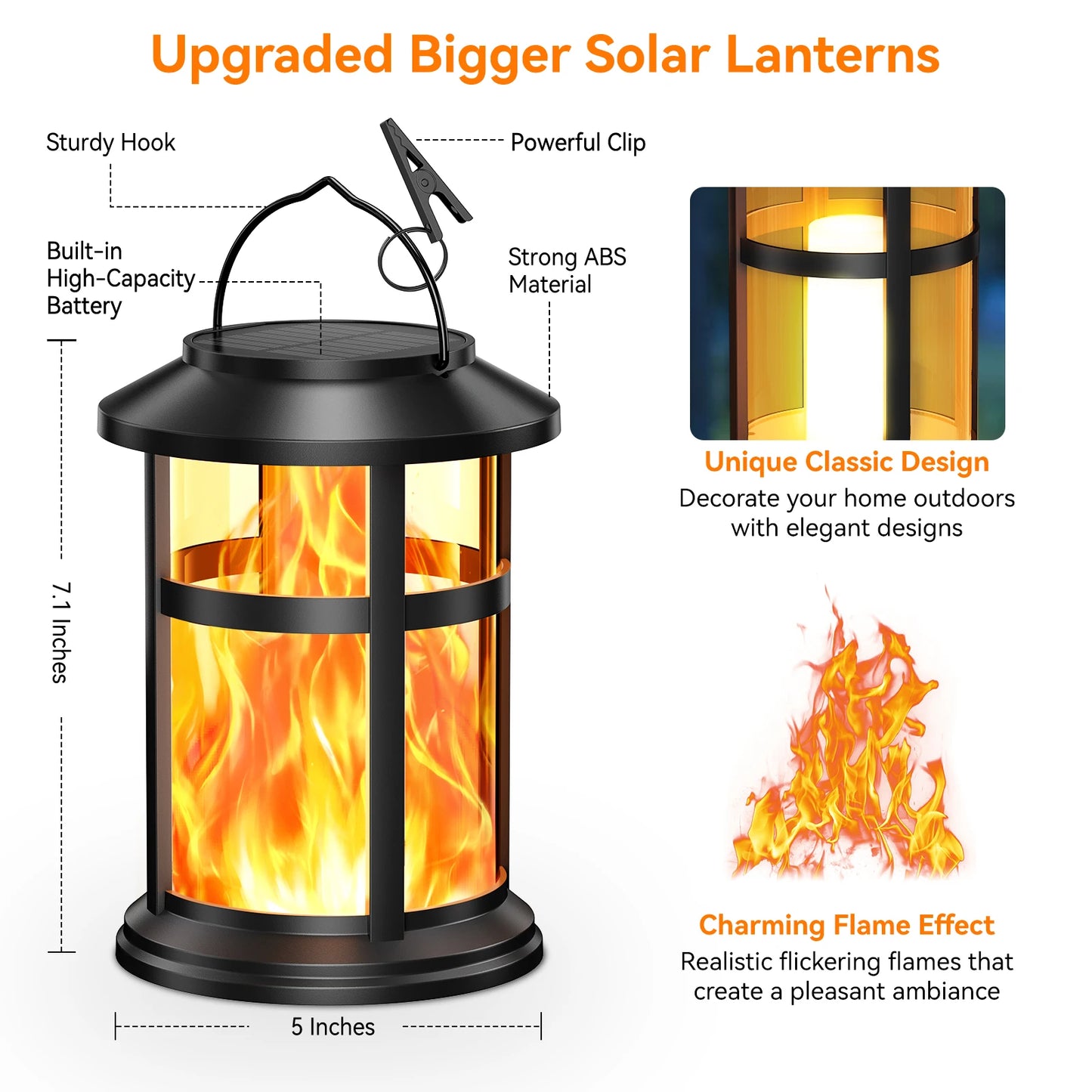 2 Pack Solar Flame LED Lights, 2 Modes, Outdoor Lanterns for Yard, Garden, Camping Decor and Gifts