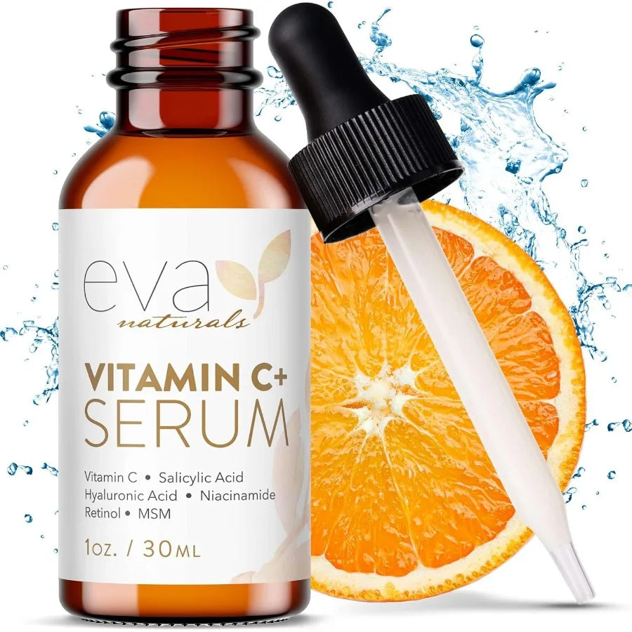 Eva Naturals Vitamin C Face Serum With Hyaluronic Acid Anti Aging Serum Reduce Dark Spots Acne Wrinkles Retil Niacinamide Salic