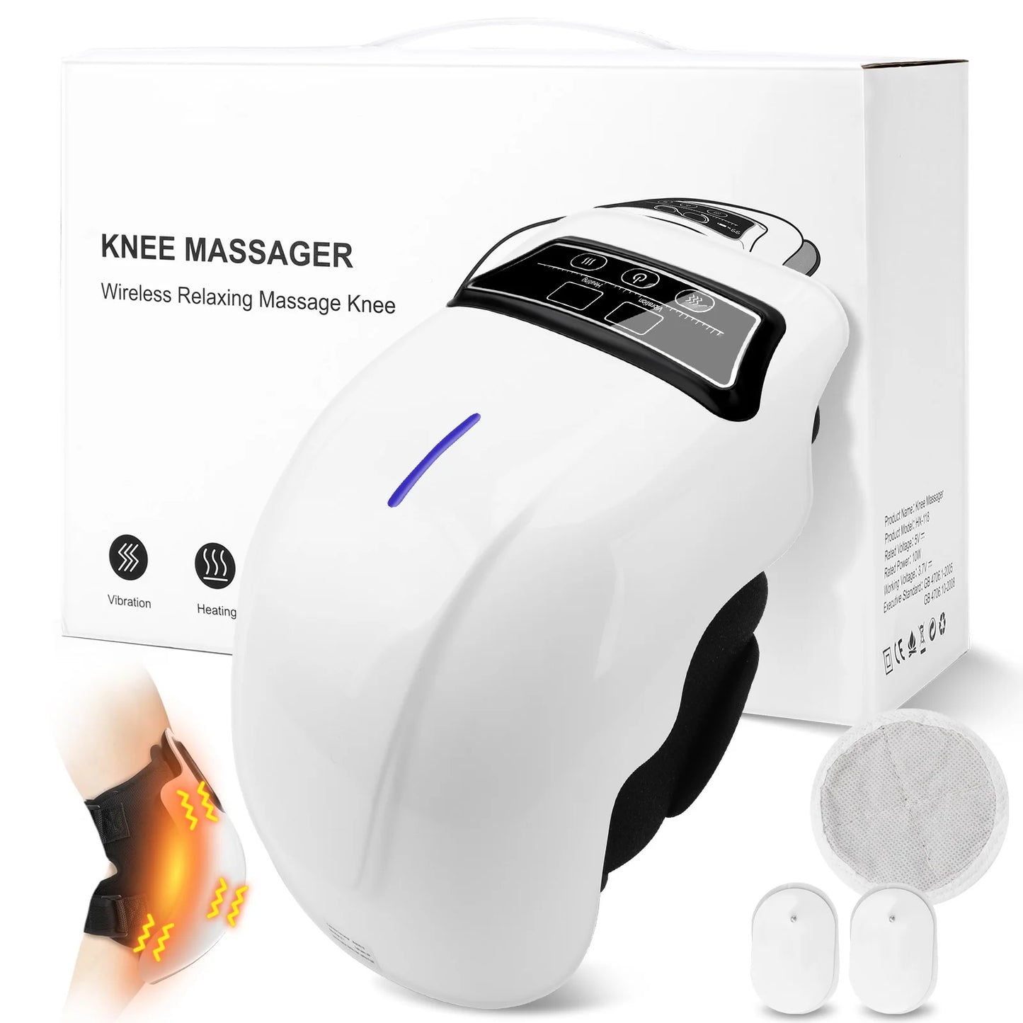 Electric Knee Massager Adjustable Temperature Vibration Cordless Knee Massager with LED Screen White Vibration Knee Massager