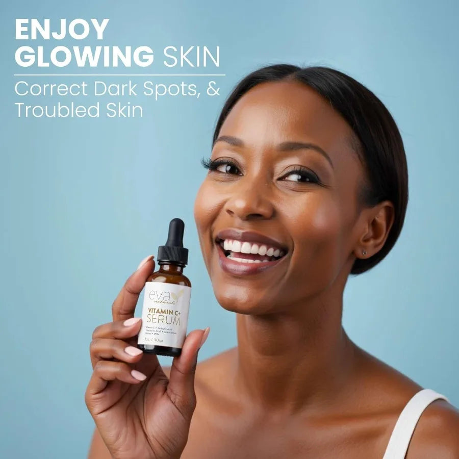 Eva Naturals Vitamin C Face Serum With Hyaluronic Acid Anti Aging Serum Reduce Dark Spots Acne Wrinkles Retil Niacinamide Salic