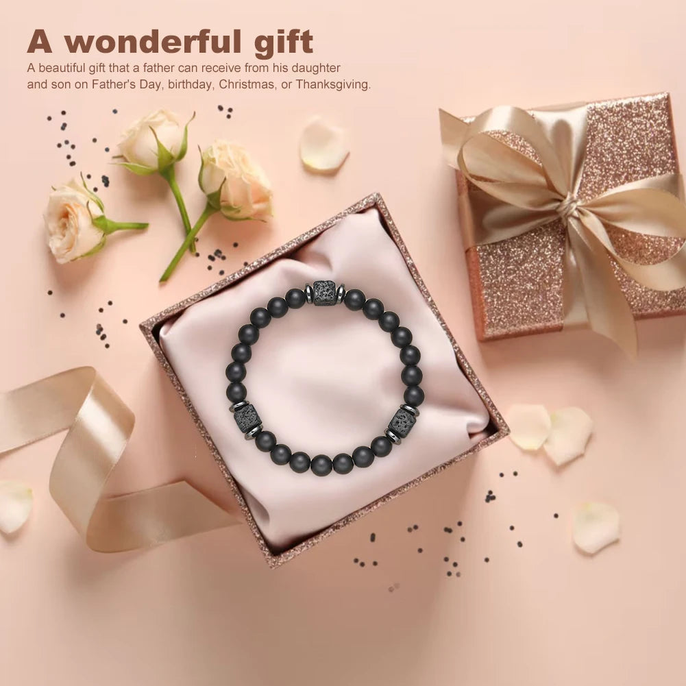 Fathers Day Gifts for Dad Mens Beaded Bracelet with Love Card Lava Rock Bracelet Birthday Fathers Day Christmas Gifts for Men