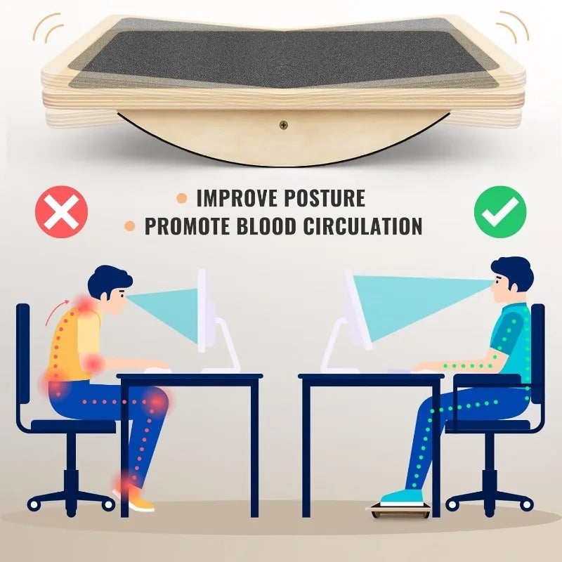 Professional Balance Board for Adults - Anti-Slip 350LBS Wobble Board for Physical Therapy, Standing Desk, Core Strength - Woode