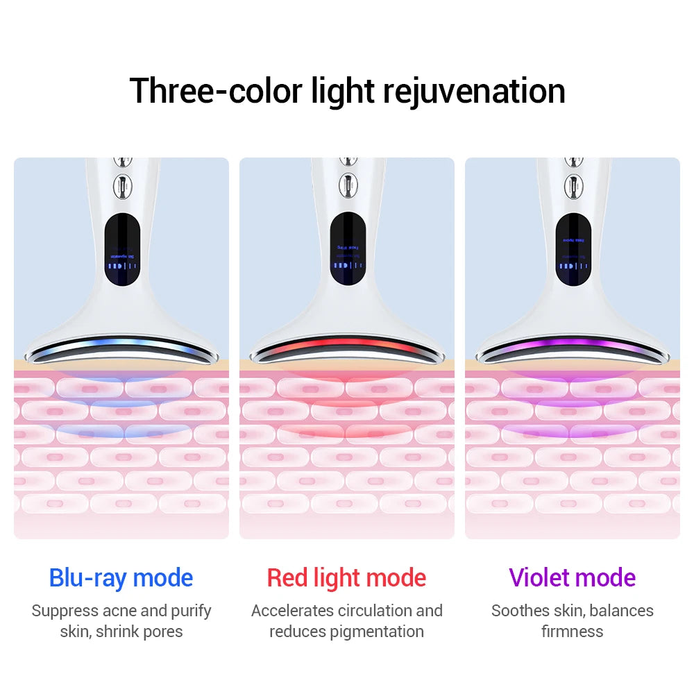 Neck Beauty Device EMS Microcurrent Facial Lifting LED Firming Rejuvenation Anti Wrinkle Skin Care Face Massager