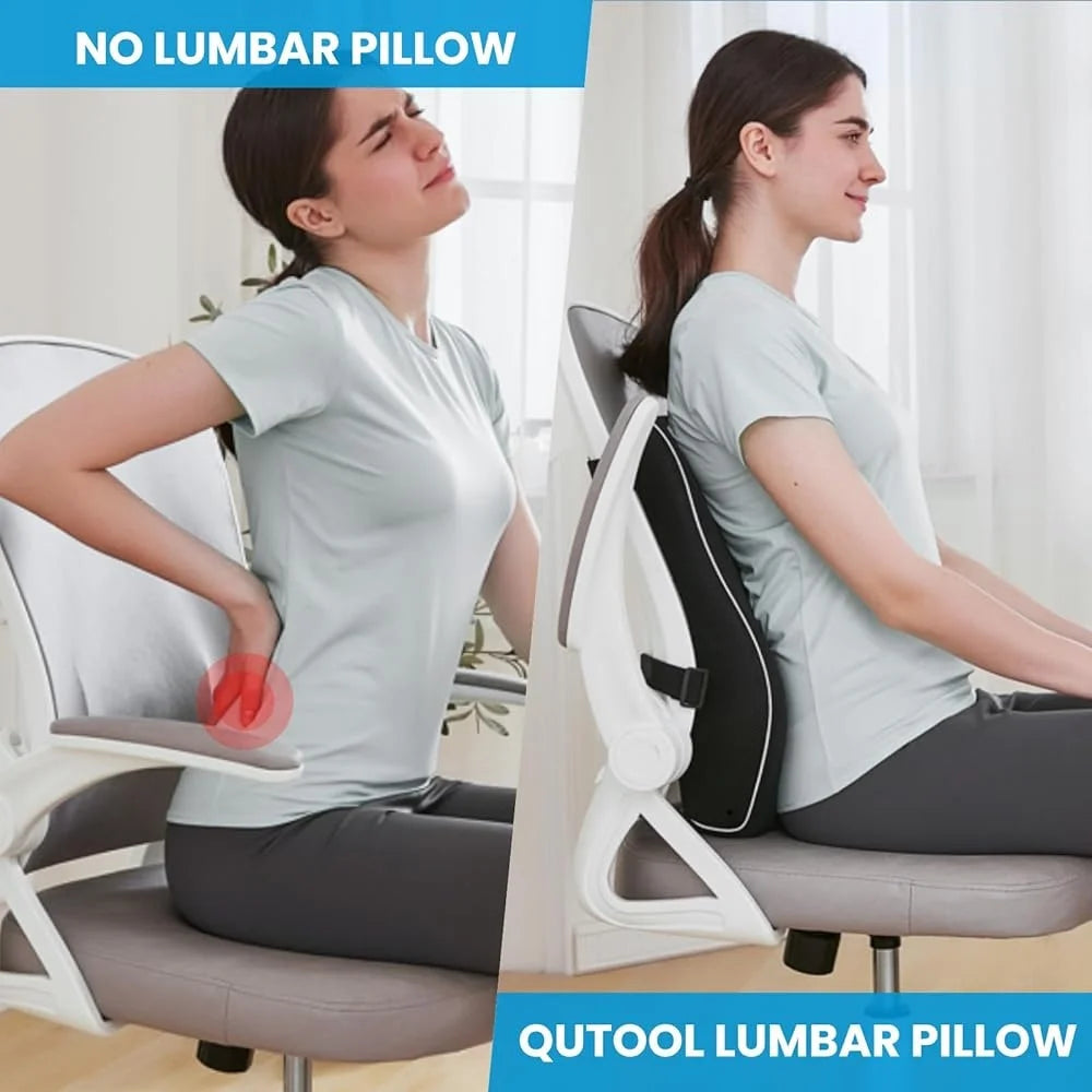 Lumbar Support Pillow Office Chair Ergonomic Back Pain Relief Memory Foam Cushion Adjustable Straps Car Seat Comfort