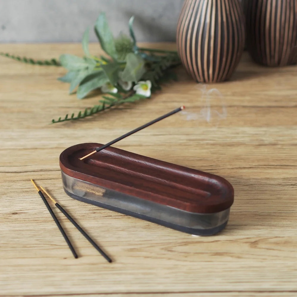 Glass Incense Burner Set 21 Pieces with Wood Lid Elegant Storage Incense Sticks Modern Home Décor Perfect Gift Any Occasion