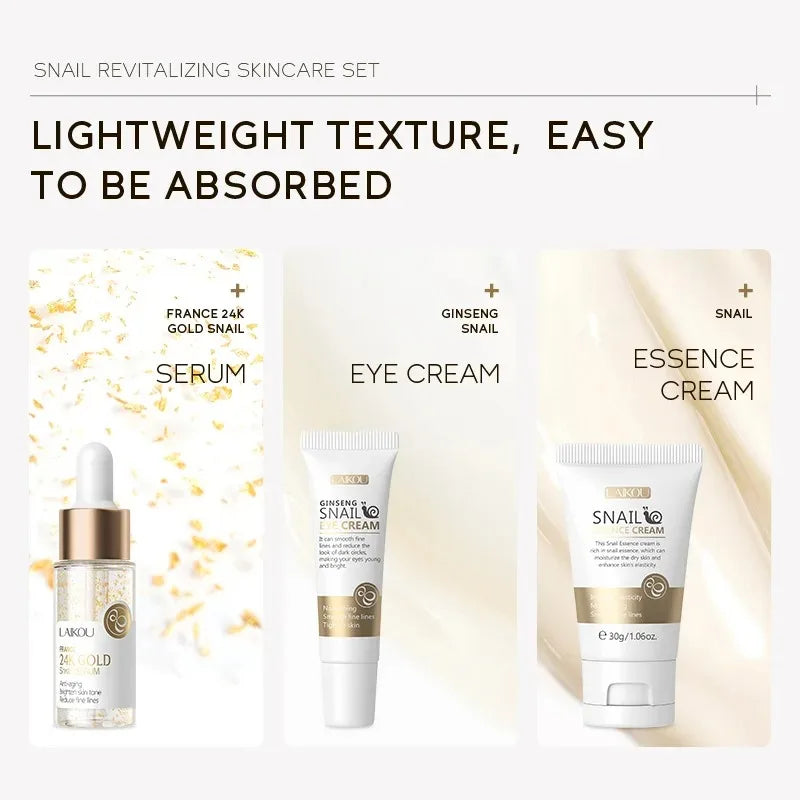 3pcs/set Skin Care Set Vitamin C Sakura Snail Essence Serum & Eye Cream & Face Cream Moisturizer Travel Size Skincare Set