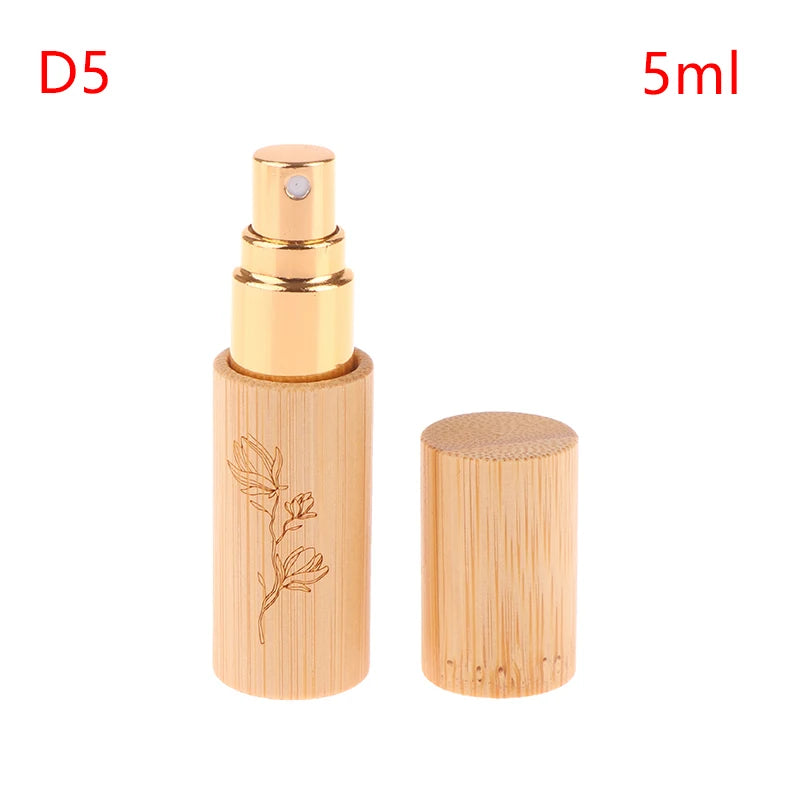 5/10ml Flower Pattern Wood Perfume Atomizer Portable Liquid Cosmetics Container Traveling Empty Refillable Spray Bamboo Bottle