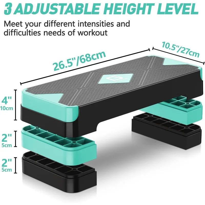 Aerobic Exercise Step, Adjustable Aerobic Stepper for Exercise, Workout Step Platform for Step Up, 26.5" Step Deck