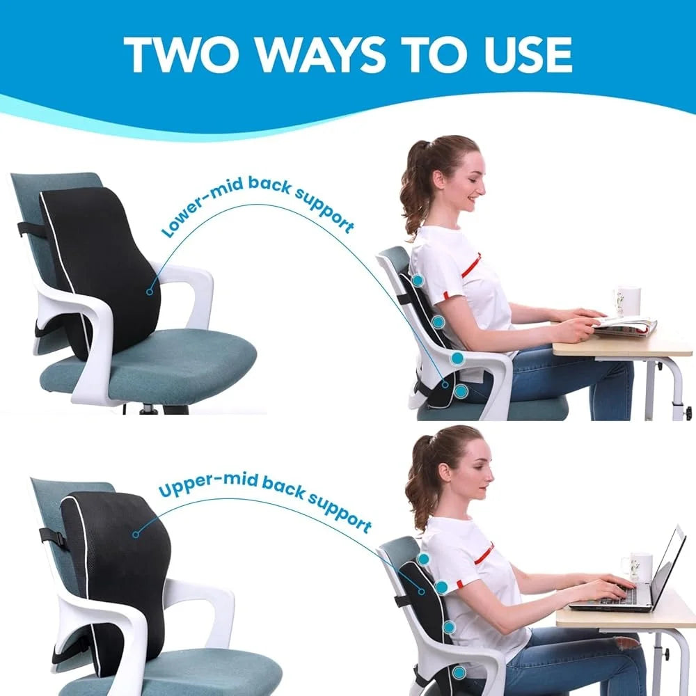 Lumbar Support Pillow Office Chair Ergonomic Back Pain Relief Memory Foam Cushion Adjustable Straps Car Seat Comfort