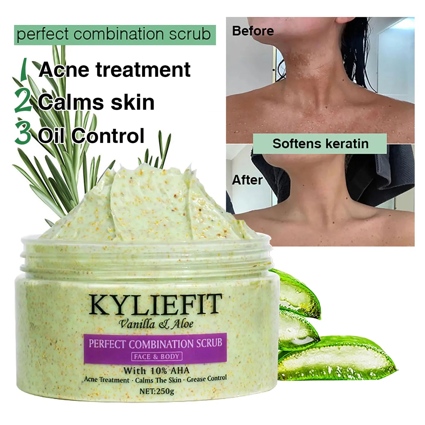KYLIEFIT Natural Exfoliating Salt Body and Face Scrub, Helps with Moisturizing Skin, Dark Spots, Cellulite, Dead Skin, Wrinkles