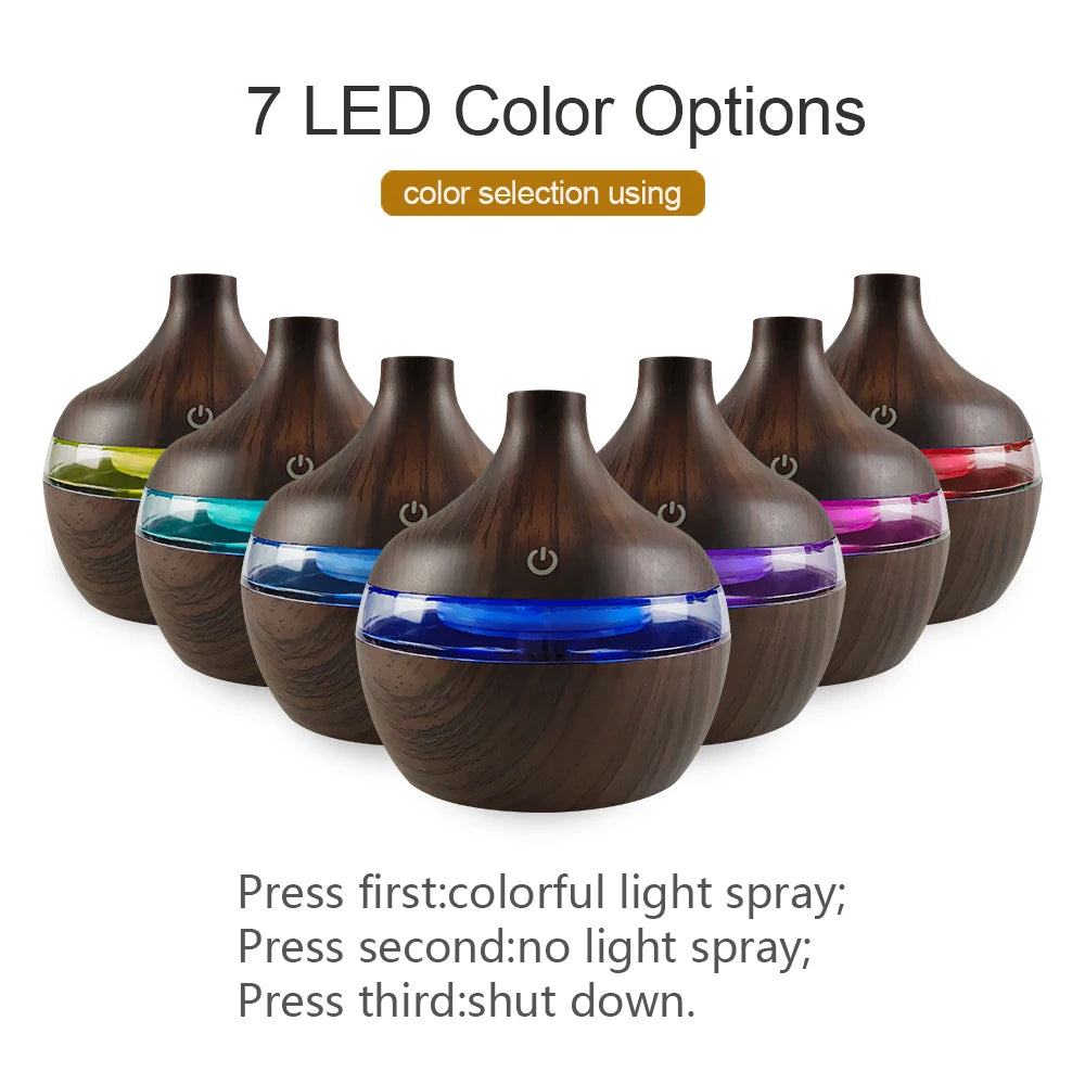 Diffuser For Home Wood Grain USB Humidifier 300ml Aroma Diffuser for Home - Quiet Desktop Hydrating Machine with 2 Essential Oil
