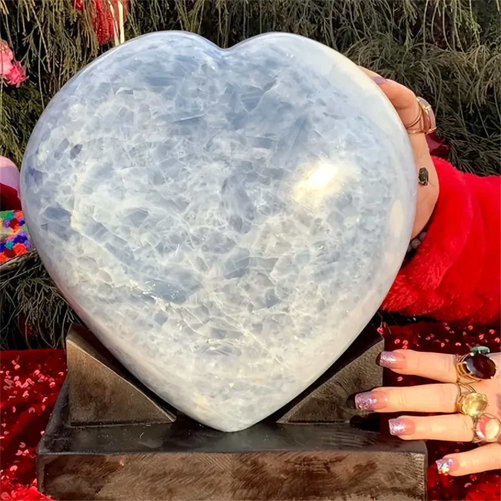 1pc Natural Stunning Celestite Heart Crystal- Love Carved Palm Stone, Thumb Polished Pocket Gemstone,