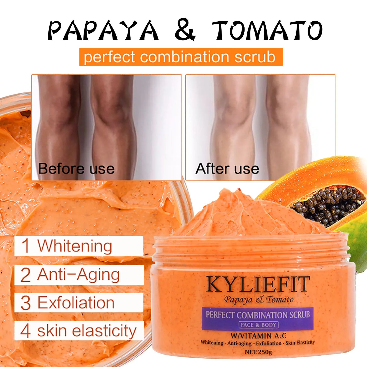 KYLIEFIT Natural Exfoliating Salt Body and Face Scrub, Helps with Moisturizing Skin, Dark Spots, Cellulite, Dead Skin, Wrinkles