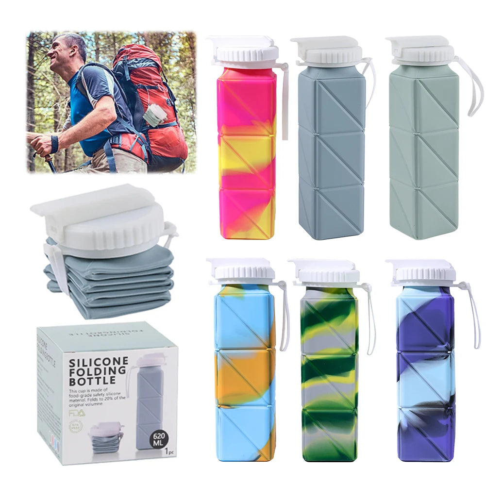 620ml Collapsible Water Bottle Foldable Water Bottle Leak-Proof Sports Water Jug BPA Free with Straw for Camping Hiking Running