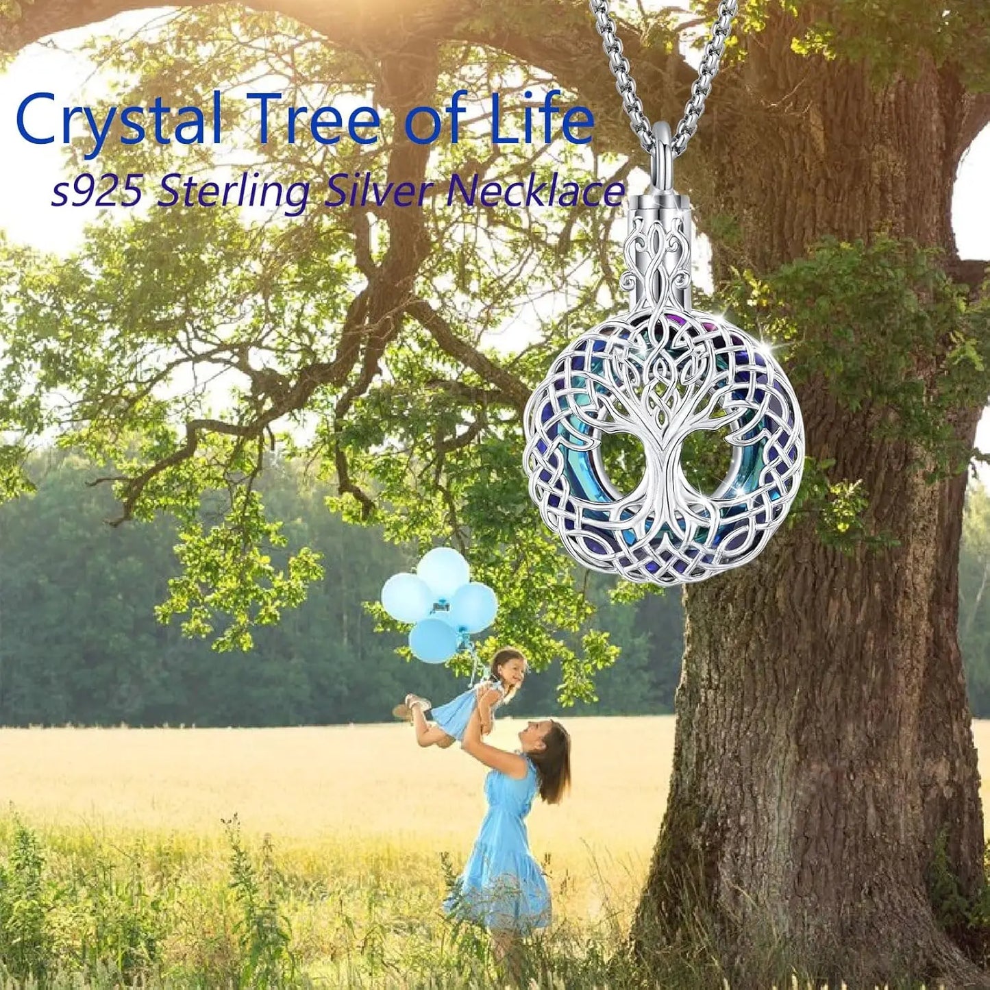 Crystal Tree of Life Necklace 925 Sterling Silver Urn Necklace Memorial Pendant for Ashes Cremation Jewelry Gifts for Women Men