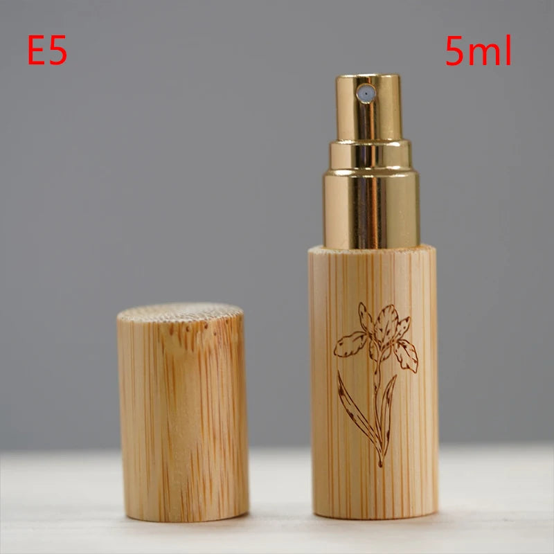5/10ml Flower Pattern Wood Perfume Atomizer Portable Liquid Cosmetics Container Traveling Empty Refillable Spray Bamboo Bottle