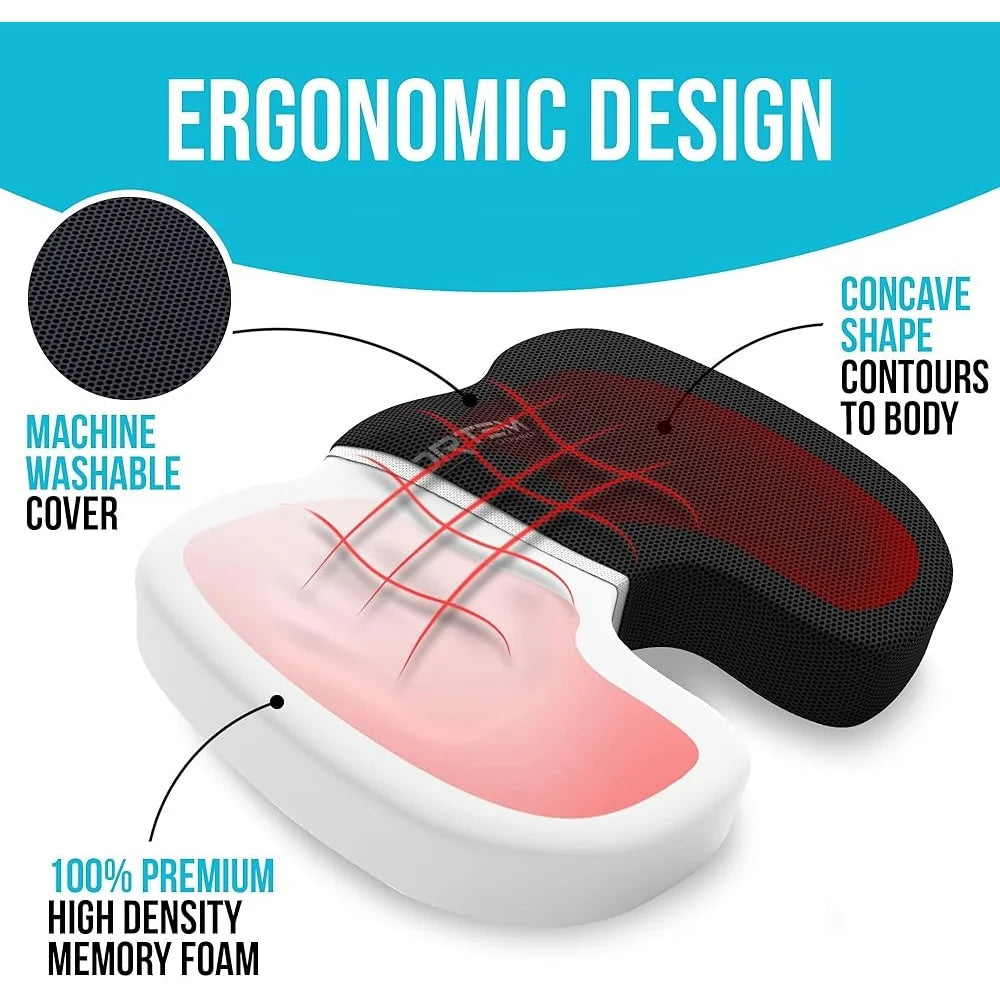 Memory Foam Office Chair Cushion Lumbar Support Pillow Adjustable Back Rest Ergonomic Tailbone Pain Relief Portable Car Seat