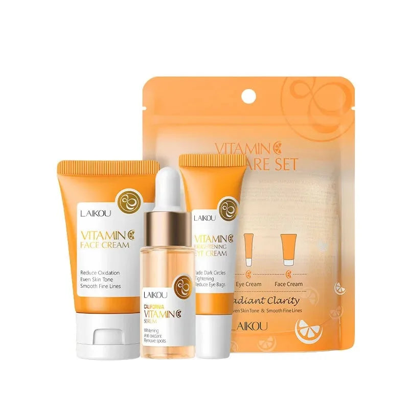 3pcs/set Skin Care Set Vitamin C Sakura Snail Essence Serum & Eye Cream & Face Cream Moisturizer Travel Size Skincare Set