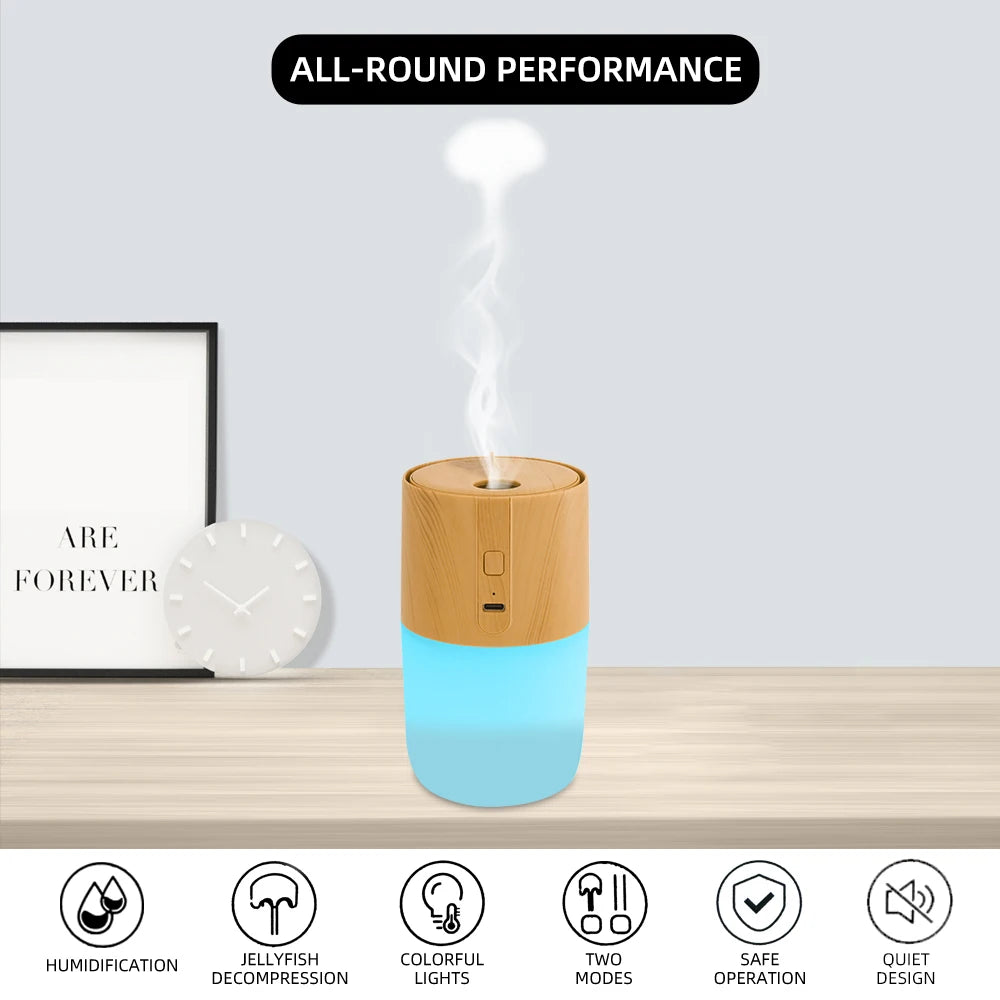 300ml Wood Grain Essential Oil Diffuser with Humidifier, Air Purifier & Soothing LED Lights Includes Oils