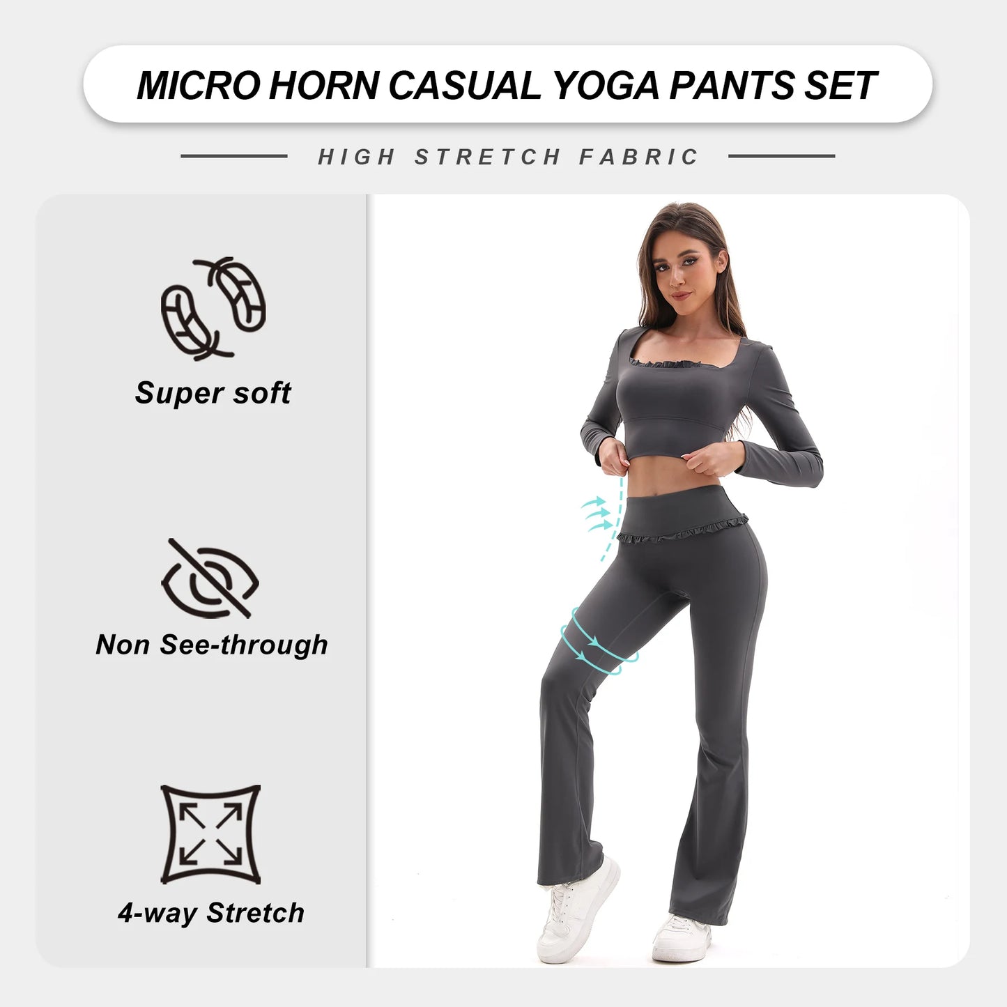 New Arrival Women's Floral Lace Set High Waist Flare Pants U-Neck Top 4-Way Stretch Yoga Outfit for Fitness Commuting All-Day