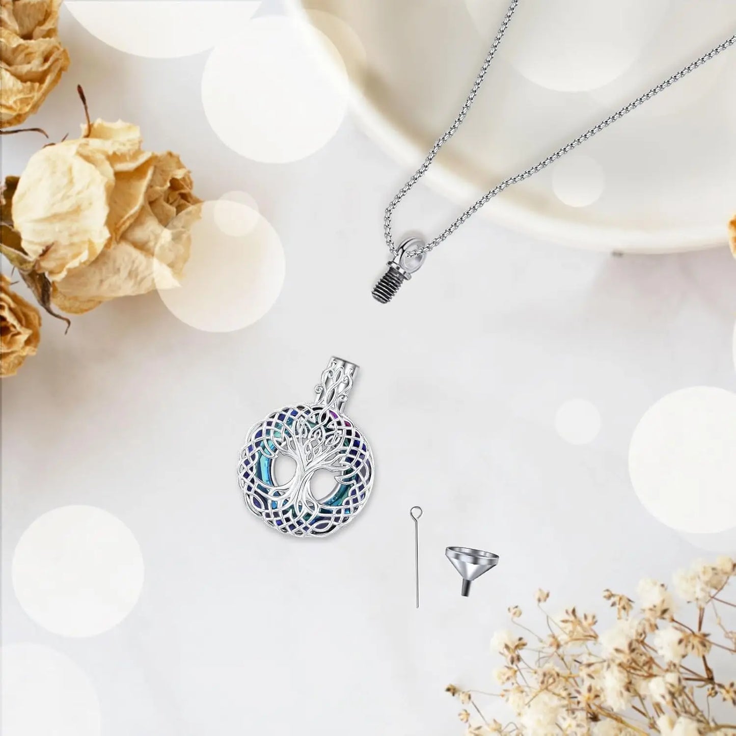 Crystal Tree of Life Necklace 925 Sterling Silver Urn Necklace Memorial Pendant for Ashes Cremation Jewelry Gifts for Women Men