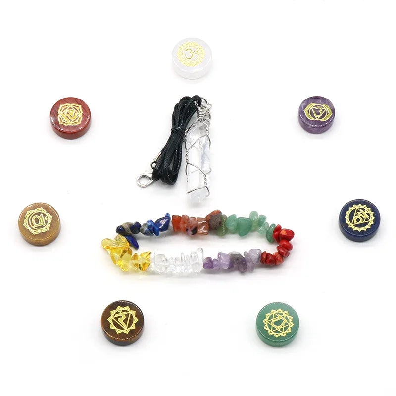 Natural Stone Elegant 7 Chakra Healing Stones & Quartz Bracelet Set Craft Stone Ornament Perfect for Decor, Harmony & Gifts Urn