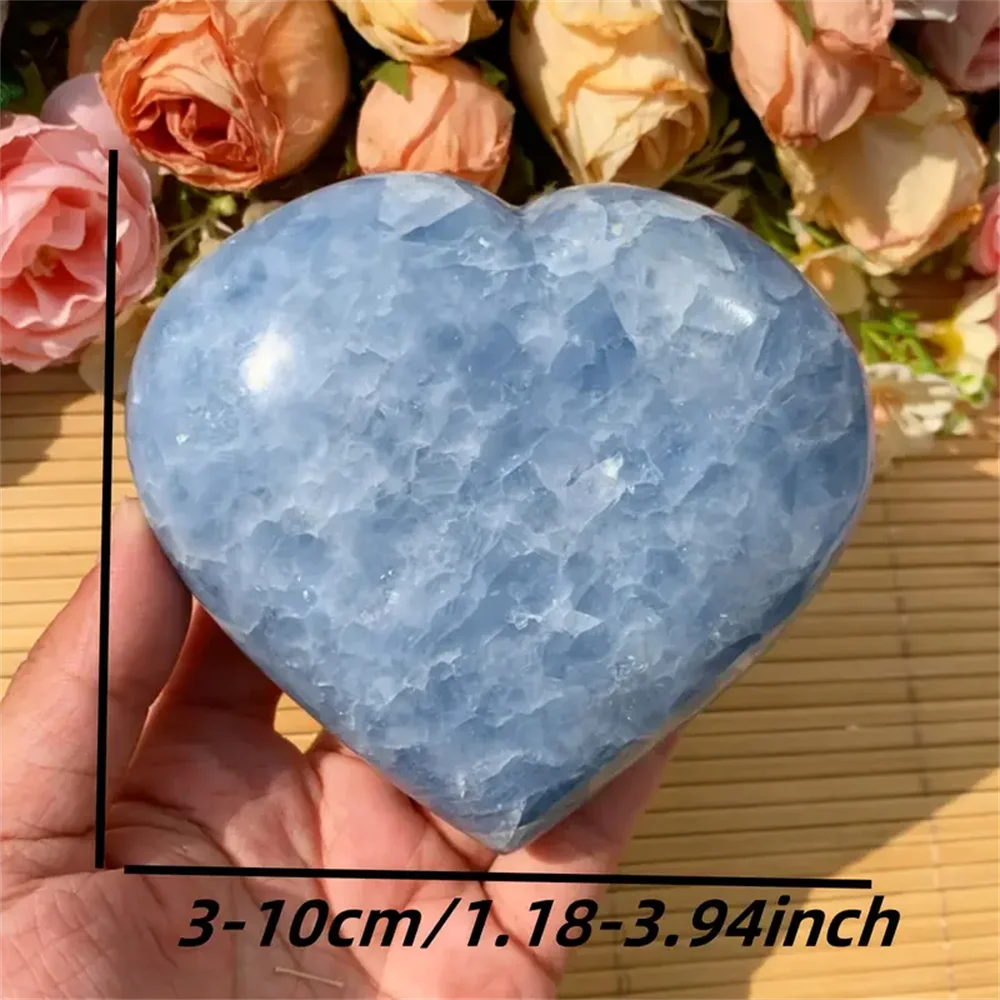 1pc Natural Stunning Celestite Heart Crystal- Love Carved Palm Stone, Thumb Polished Pocket Gemstone,