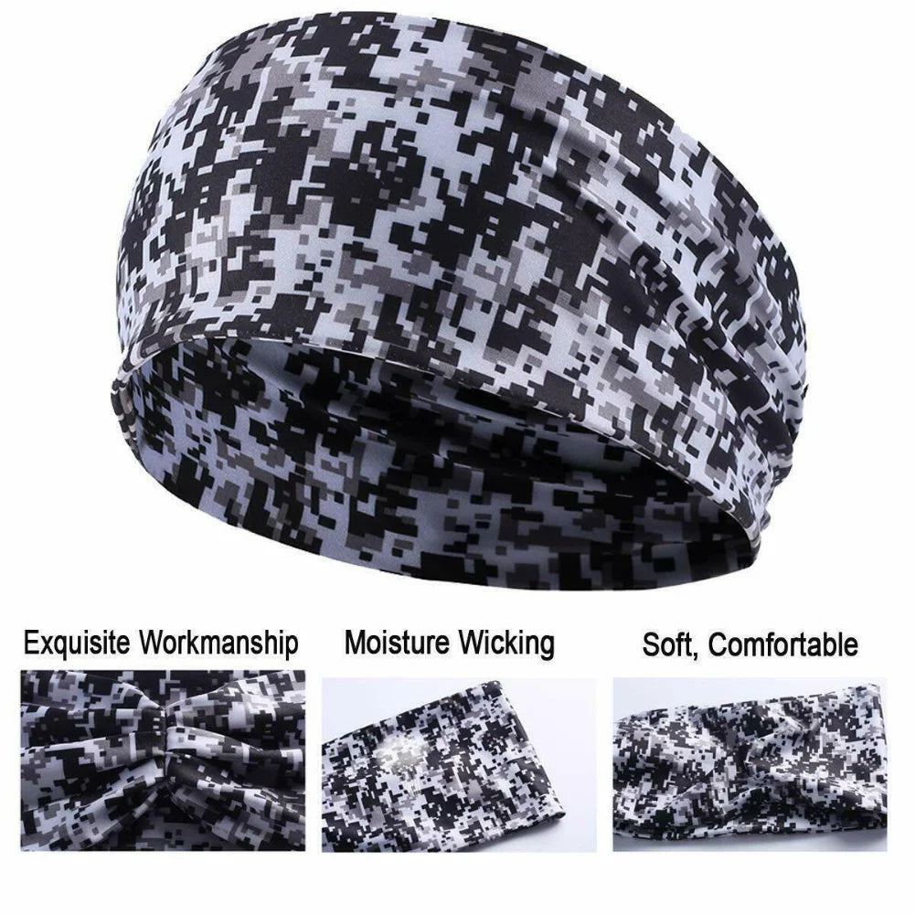 Mens Womens Wide Headband Non-slip Elastic Hair Wrap Sports Yoga Gym Hairband Breathable Gym Running Tennis Outdoor Headwrap