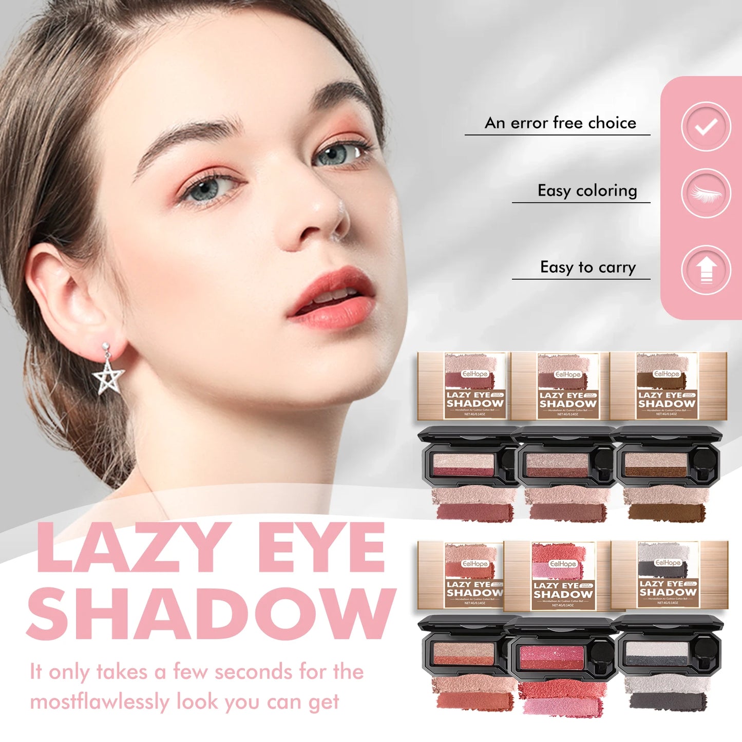 Lazy Eye Shadow Quick Makeup Easy Coloring Waterproof Sweatproof Matte Women Lasting Beauty Two Color Eye Shadow Tray