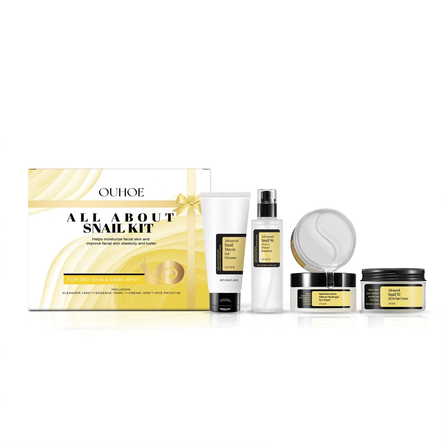 Ouhoe 1set Snail Mucin 96 Skin Care Set Moisturizing Smooth Fade Fine Lines Tighten Firming Gowing Face Repairing Face Serum Kit