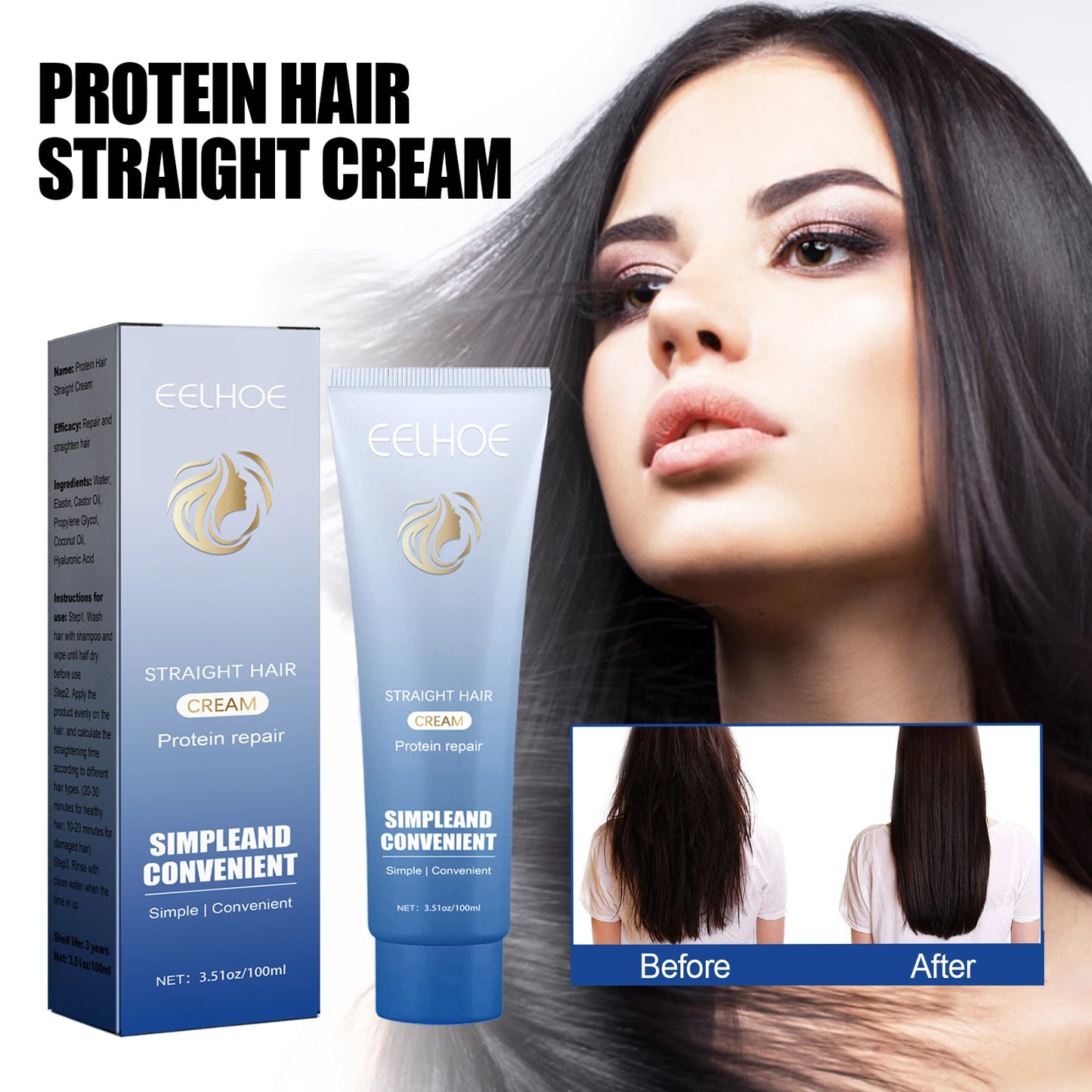 Eelhoe 100ml Keratin Hair Straightening Cream Smoothing Curly Frizzy Hair Care Nourish Scalp Protein Correction Hair Soft Cream
