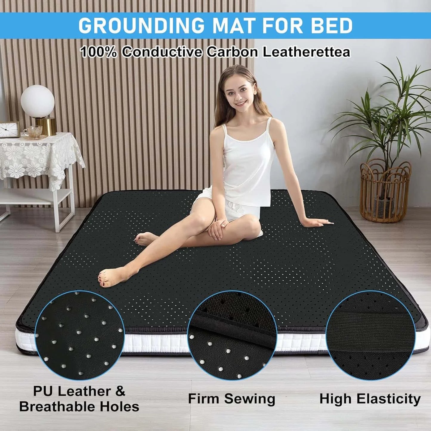 Grounding Sheet Combo, Grounding Mat, Perforated Design 100% Conductive Carbon Faux Leather Grounding Mat.