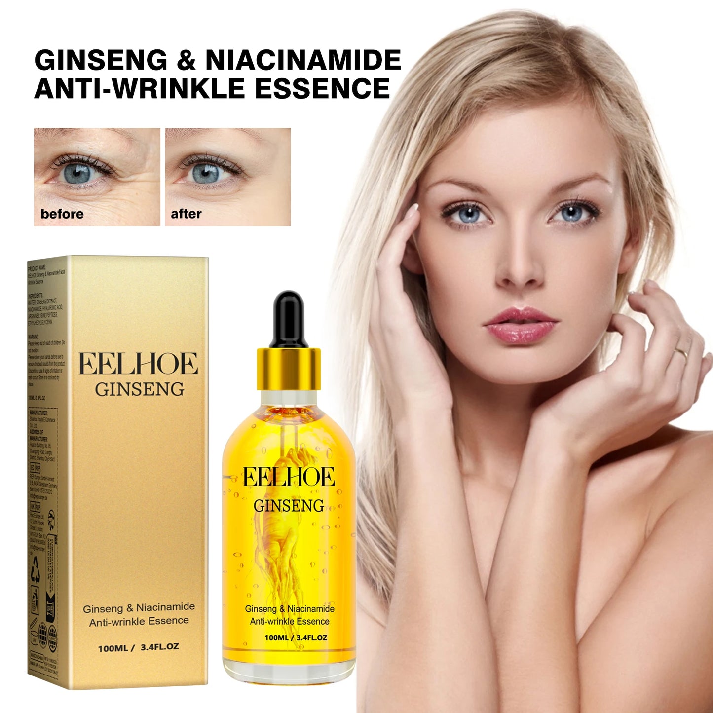 Ginseng Face Anti Wrinkle Serum Reduce Fine Lines Tightening Hydrating Anti-aging Plumping Face Smooth Skin Care Serum