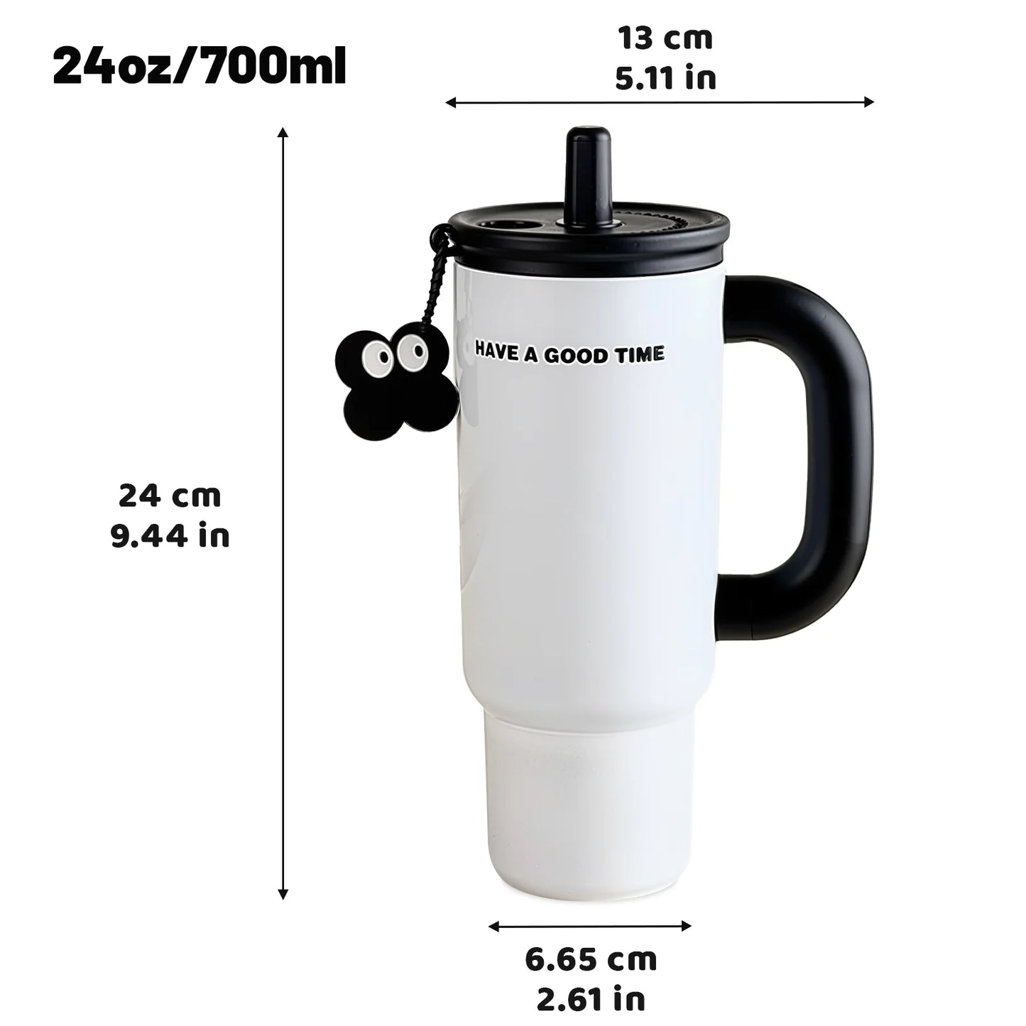 24oz Insulated Tumbler With Handle And Lid Straws, Stainless Steel Travel Coffee Cup Holder Friendly, Metal Water Bottle Keeps D