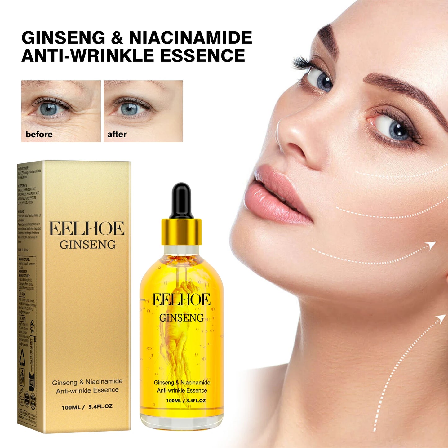 Ginseng Face Anti Wrinkle Serum Reduce Fine Lines Tightening Hydrating Anti-aging Plumping Face Smooth Skin Care Serum