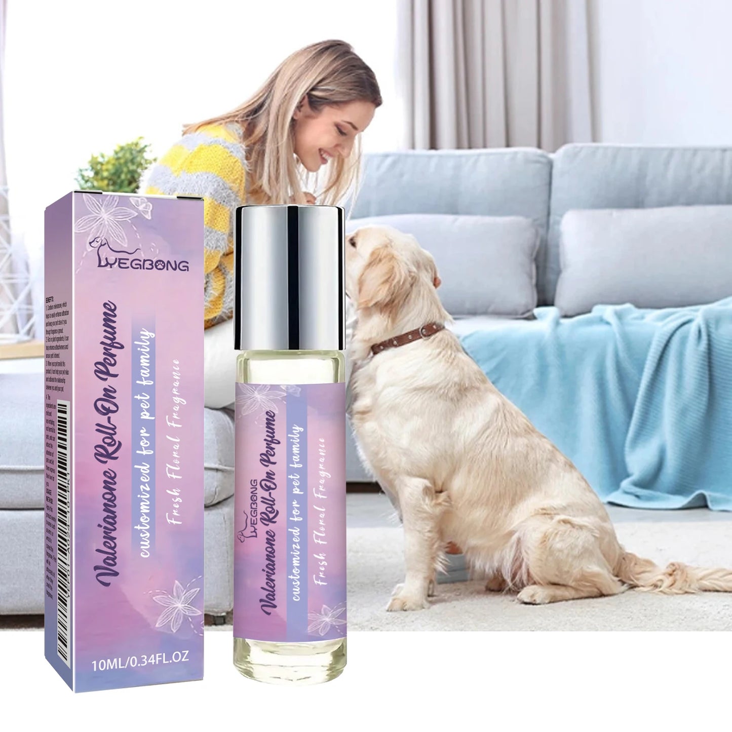 Yegbong 10ml Pet Deodorant Roller Ball Soothe Cats Dogs Emotion Calming Relieve Anxiety Pet Remove Odor Fragrance Roller Ball