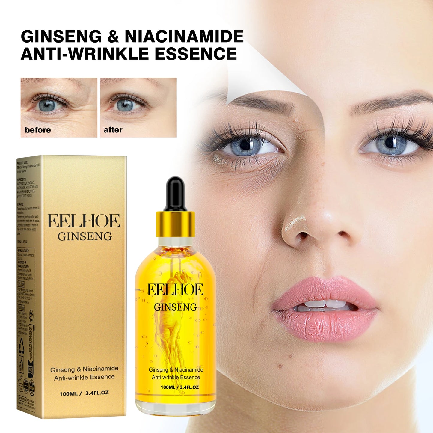 Ginseng Face Anti Wrinkle Serum Reduce Fine Lines Tightening Hydrating Anti-aging Plumping Face Smooth Skin Care Serum