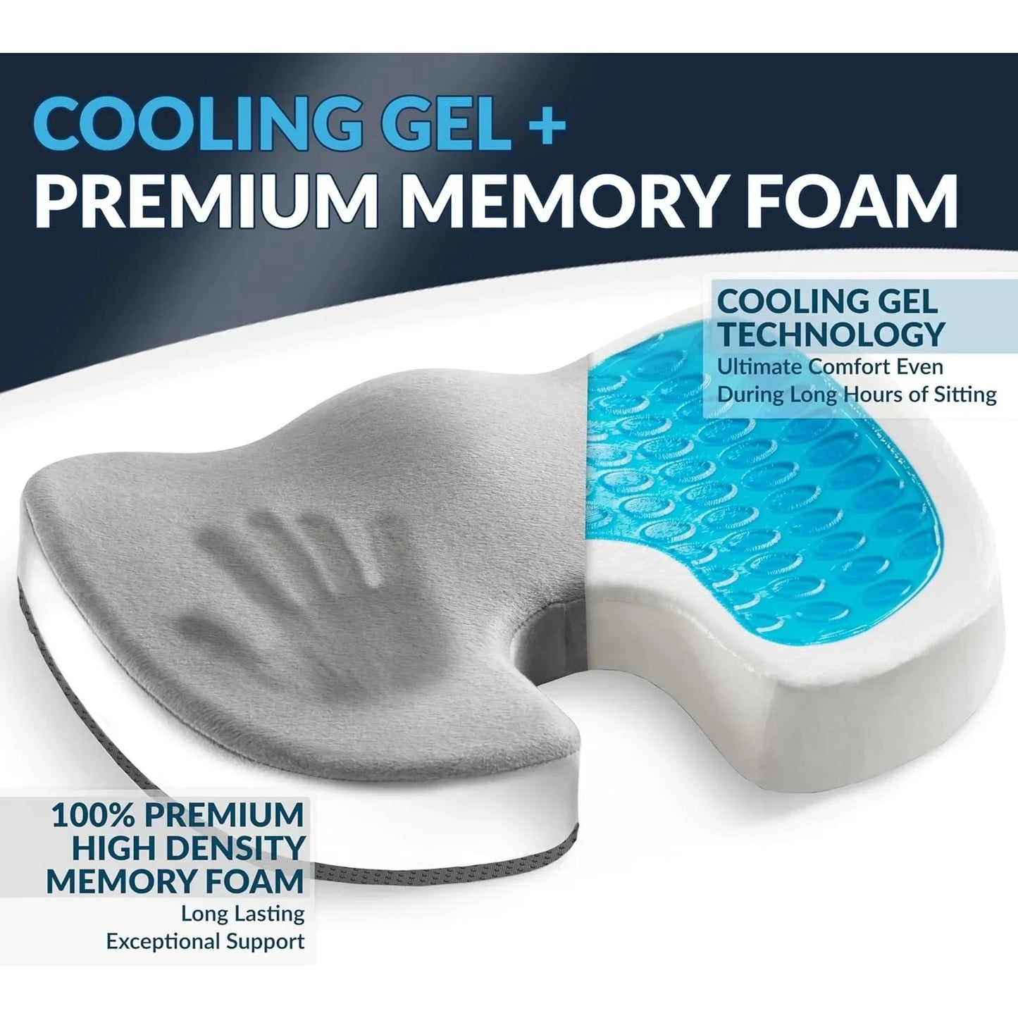 Gel reinforced seat cushion -- antiskid gel and memory foam pad, to treat tailbone pain -- sciatica and back pain relief (gray)