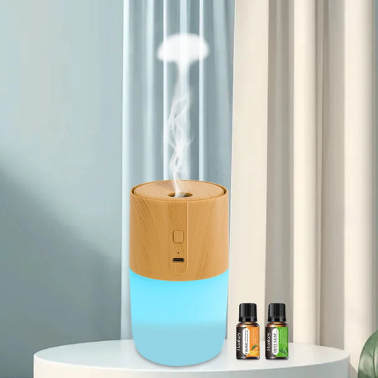 300ml Wood Grain Essential Oil Diffuser with Humidifier, Air Purifier & Soothing LED Lights  Includes  Oils
